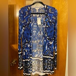 Chicos | Blue Black and White Patterned Cardigan Sweater | Size 3